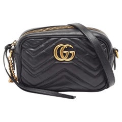Gucci Black Matelasse Leather Mini GG Marmont Chain Shoulder Bag