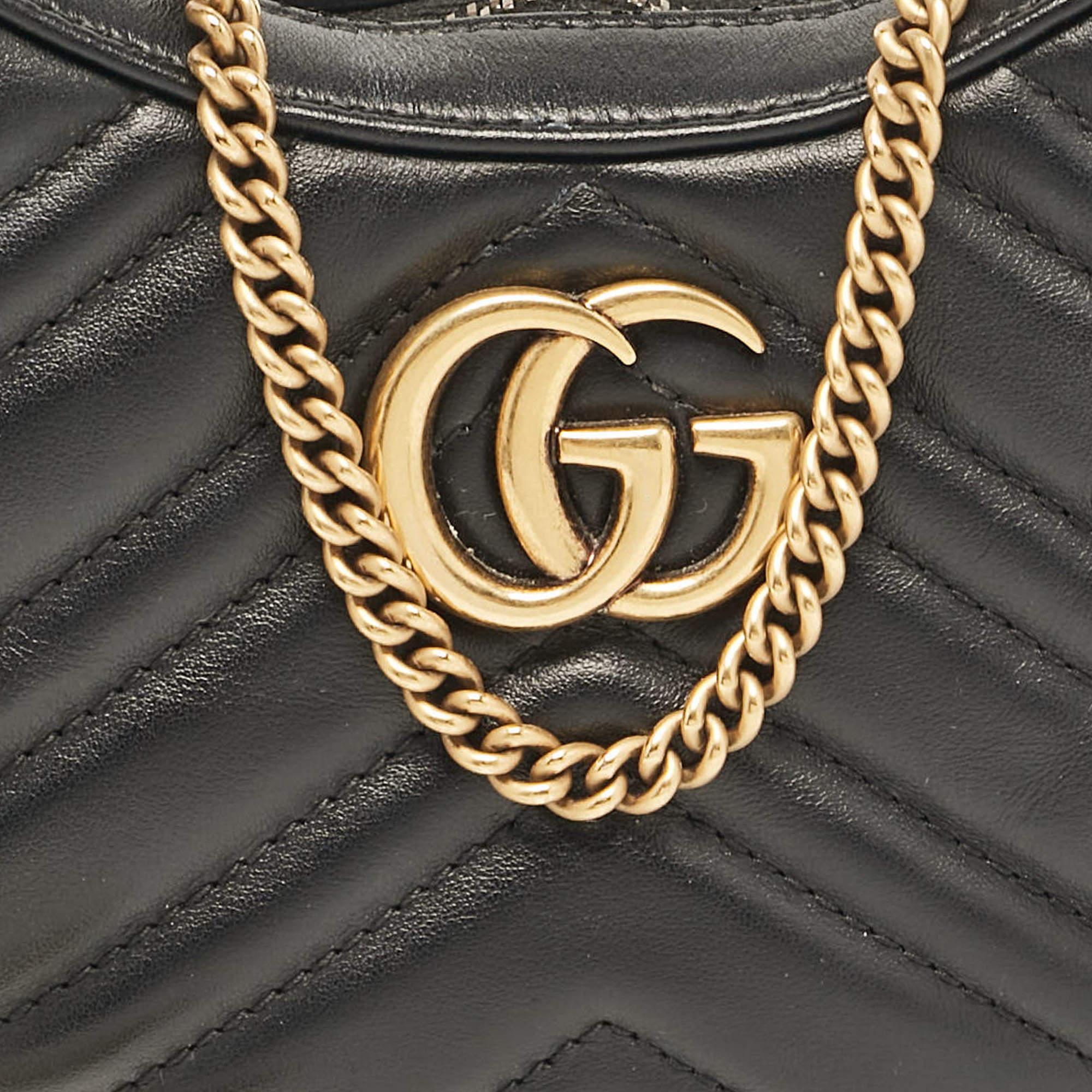 Gucci Black Matelassé Leather Mini GG Marmont Crescent Shoulder Bag For Sale 1