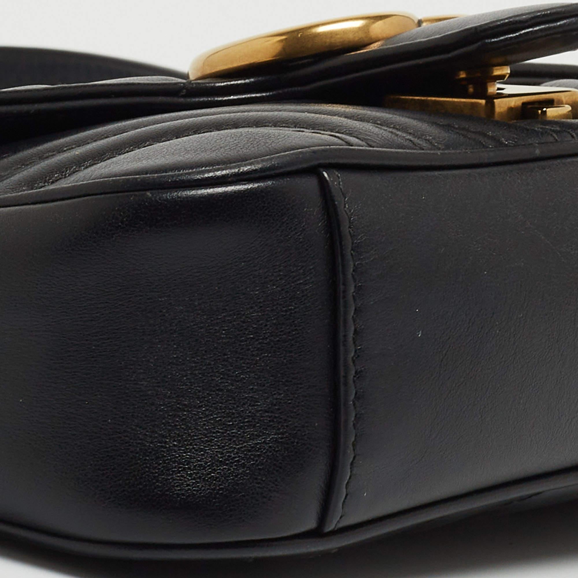 Gucci Black Matelasse Leather Mini GG Marmont Crossbody Bag 14
