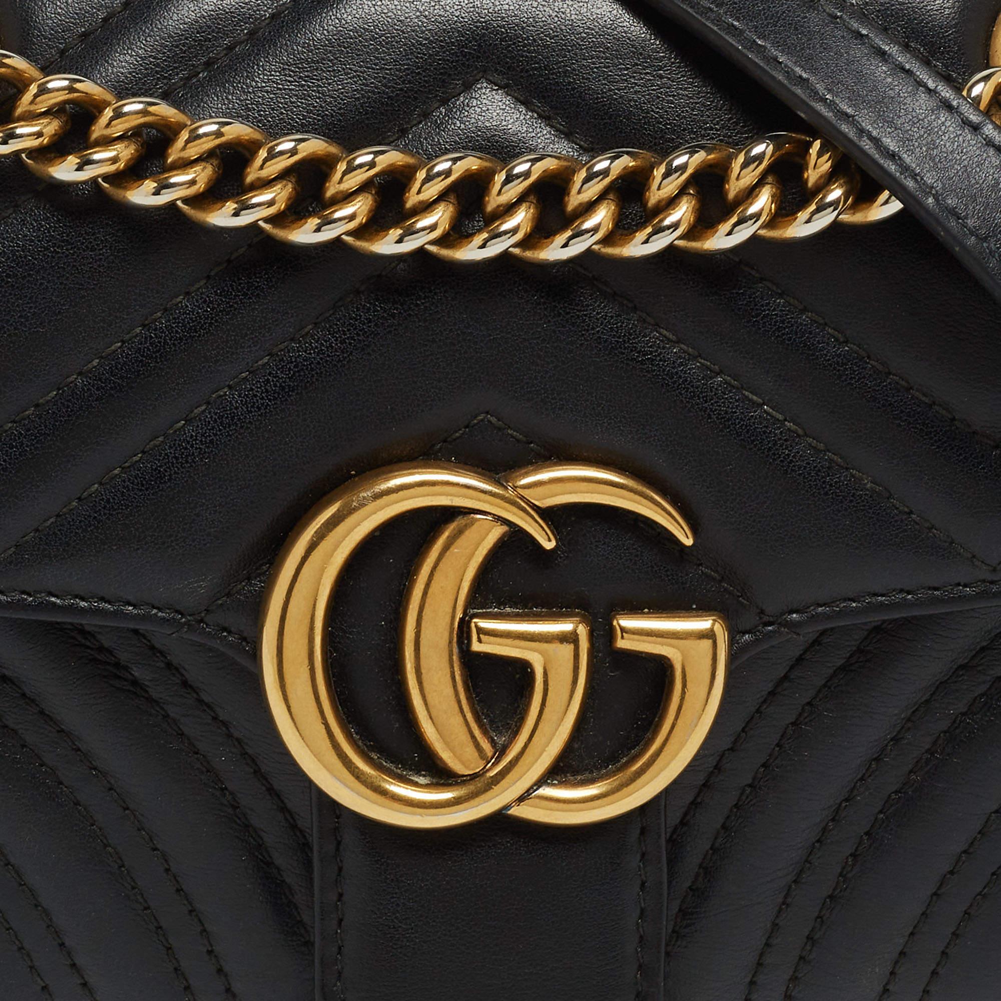 Gucci Black Matelasse Leather Mini GG Marmont Crossbody Bag 2