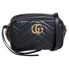 Gucci Black Matelassé Leather Mini GG Marmont Crossbody Bag