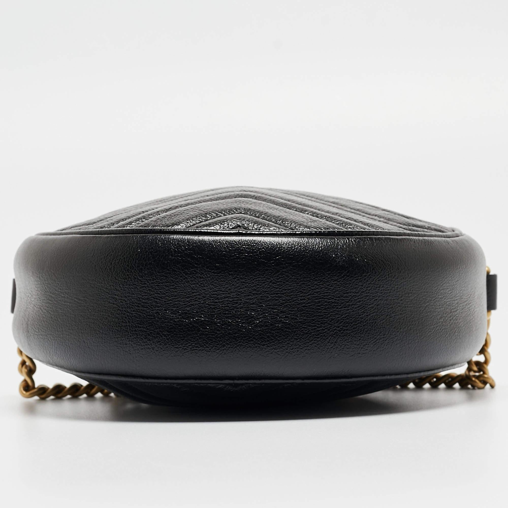 Gucci Black Matelassé Leather Mini GG Marmont Round Crossbody Bag 8