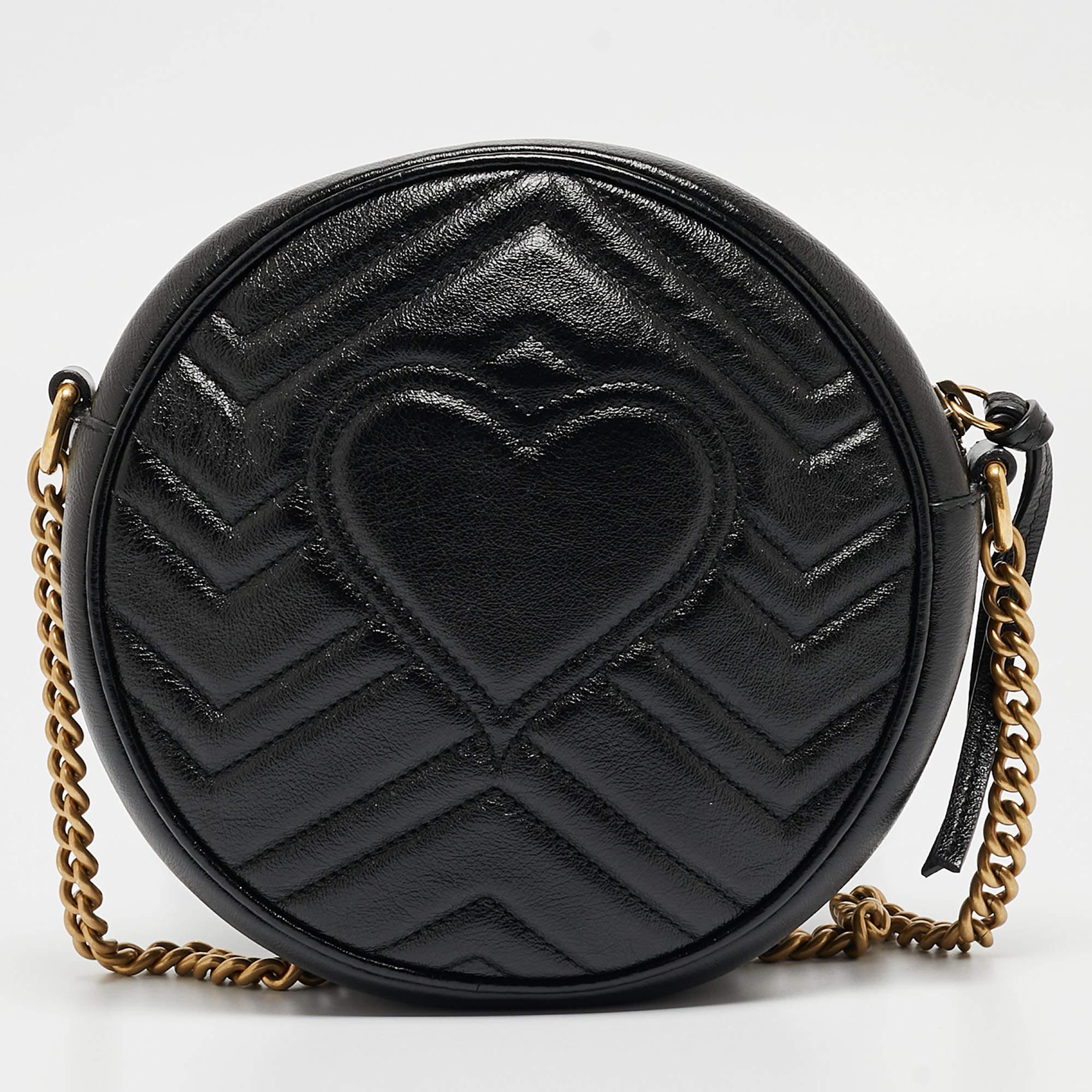 Gucci Black Matelassé Leather Mini GG Marmont Round Crossbody Bag 9