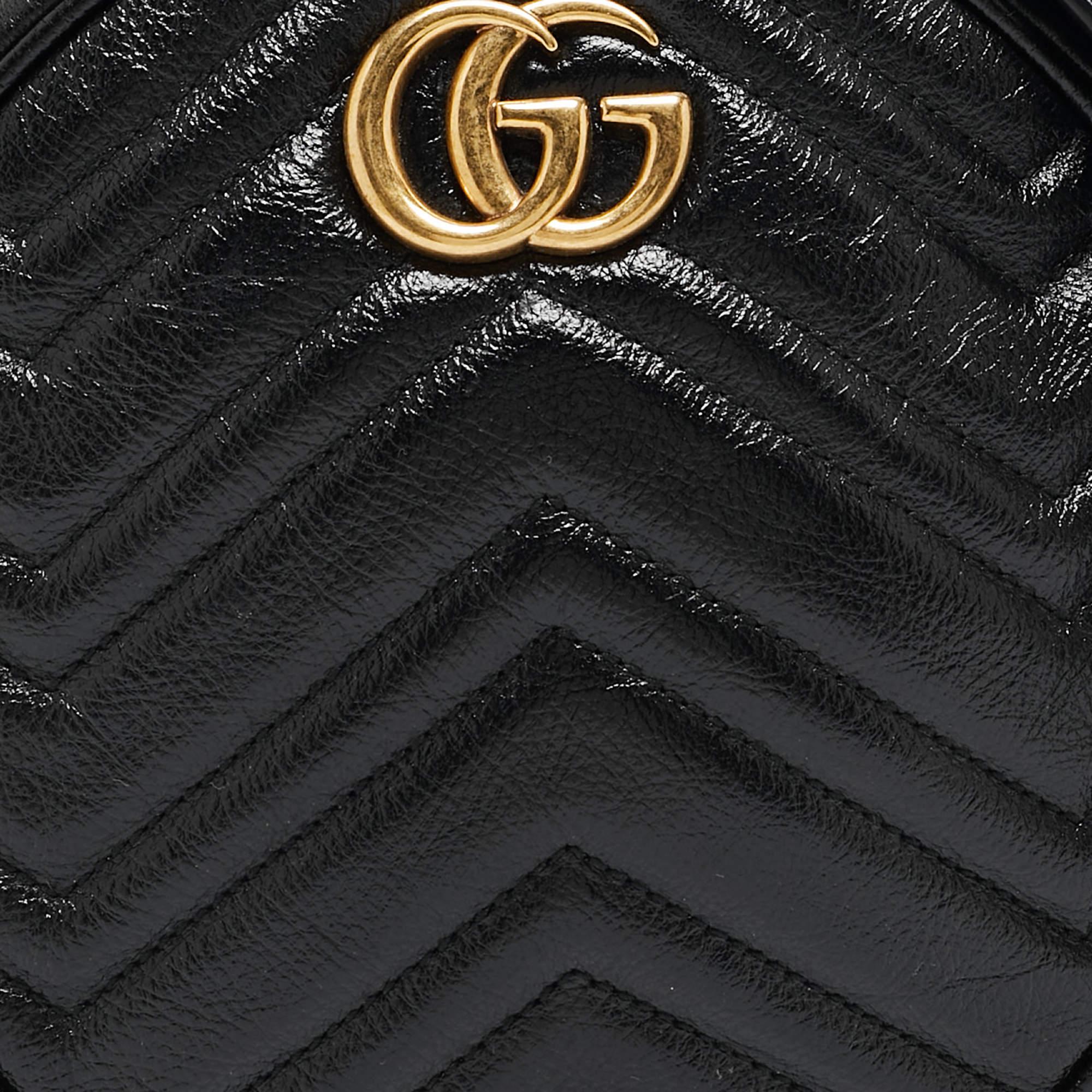 Gucci Black Matelassé Leather Mini GG Marmont Round Crossbody Bag 10