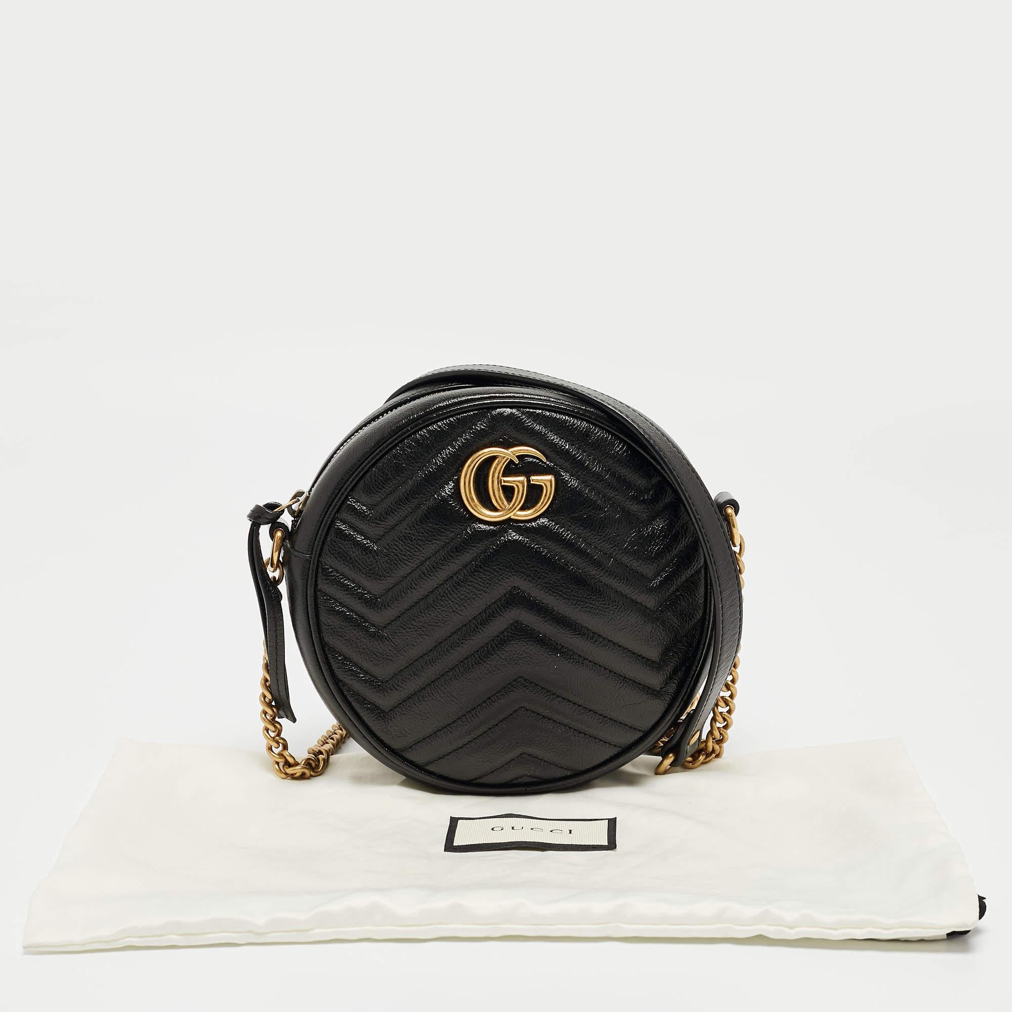 Gucci Black Matelassé Leather Mini GG Marmont Round Crossbody Bag 11