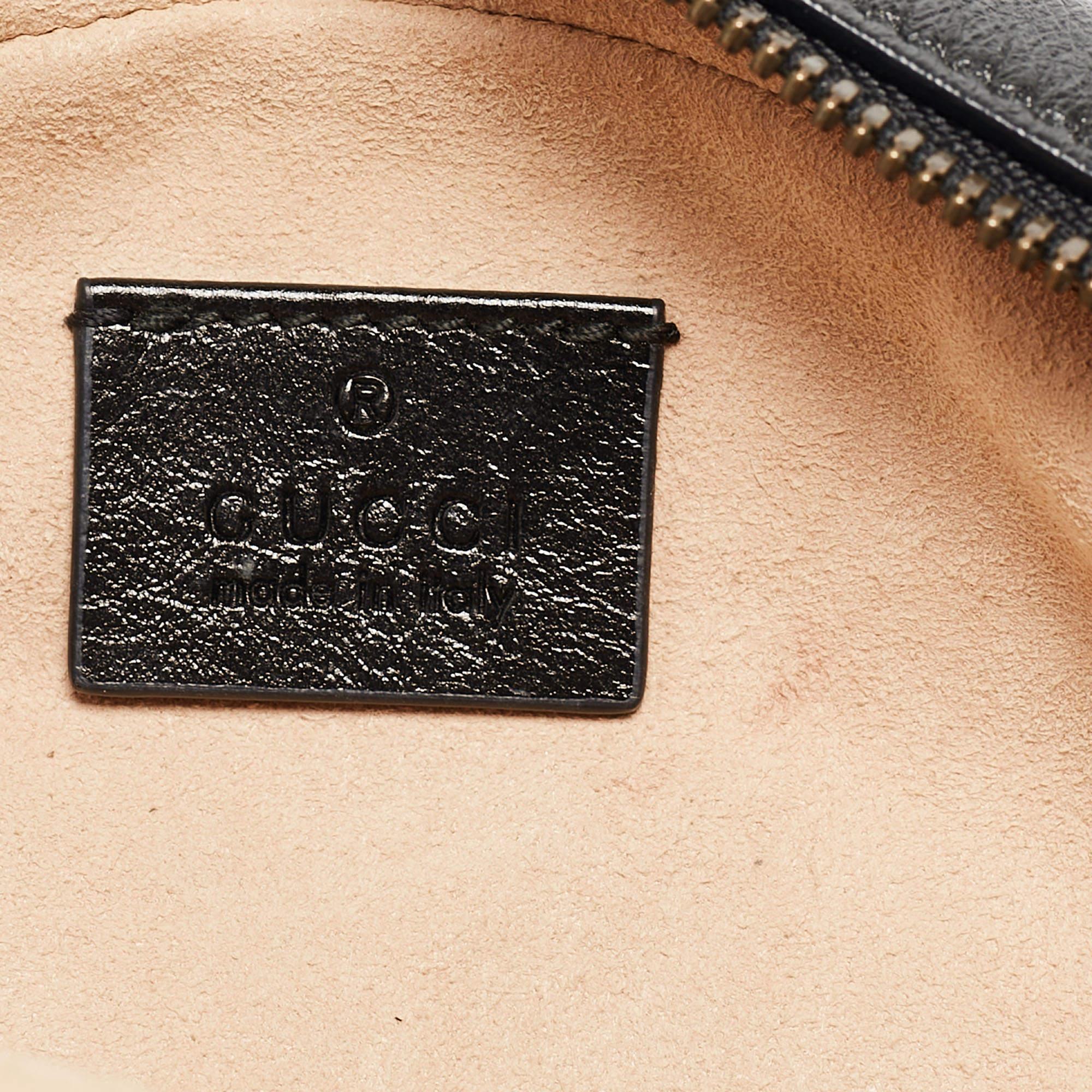Women's Gucci Black Matelassé Leather Mini GG Marmont Round Crossbody Bag