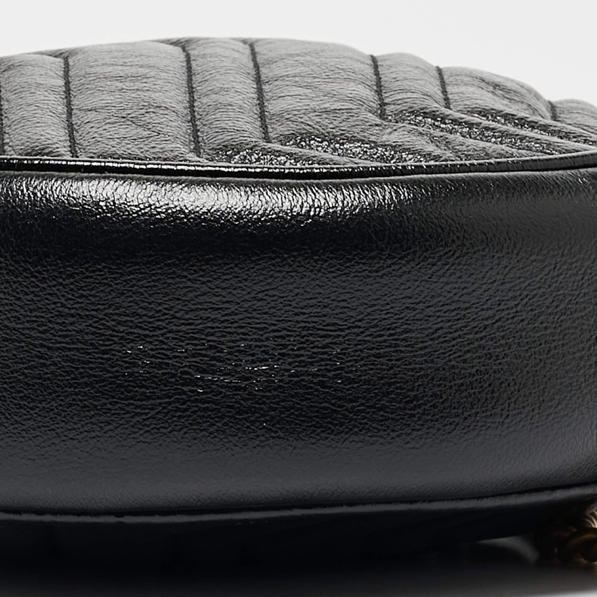 Gucci Black Matelassé Leather Mini GG Marmont Round Crossbody Bag 2