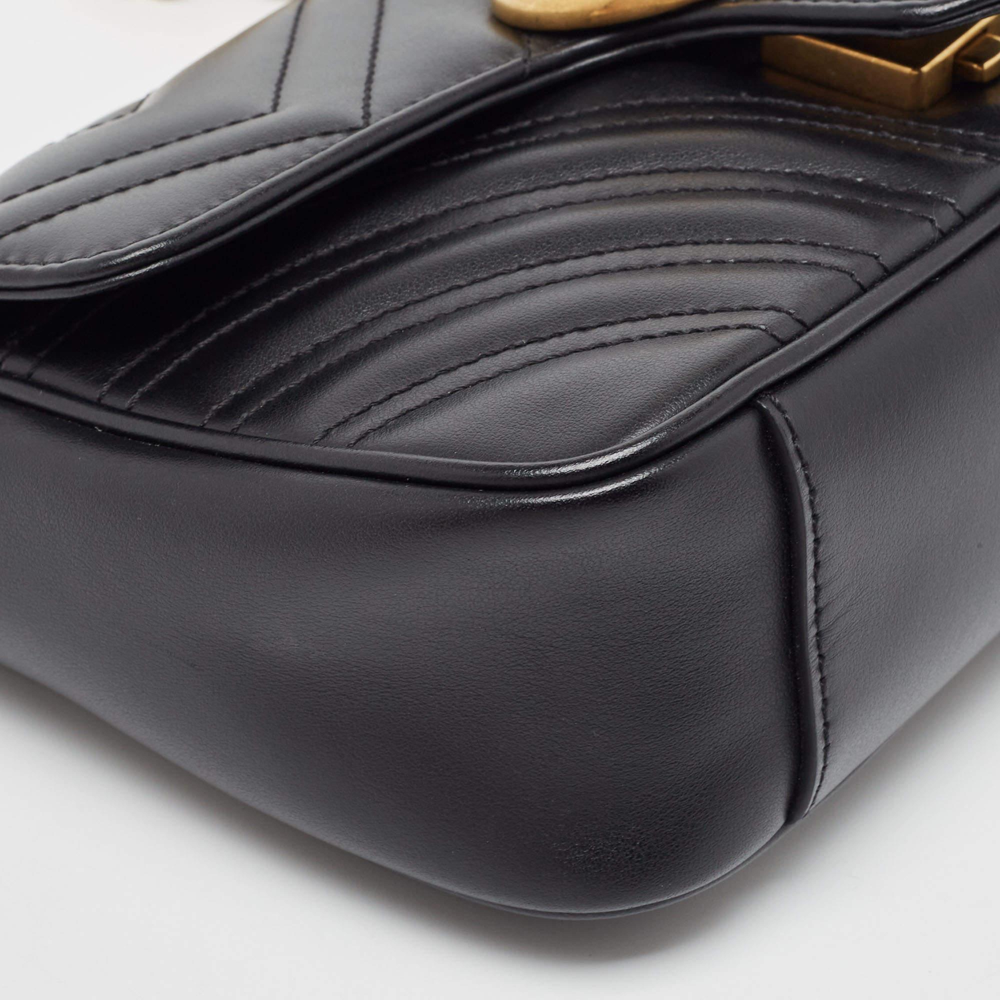 Gucci Black Matelassé Leather Mini GG Marmont Shoulder Bag 8