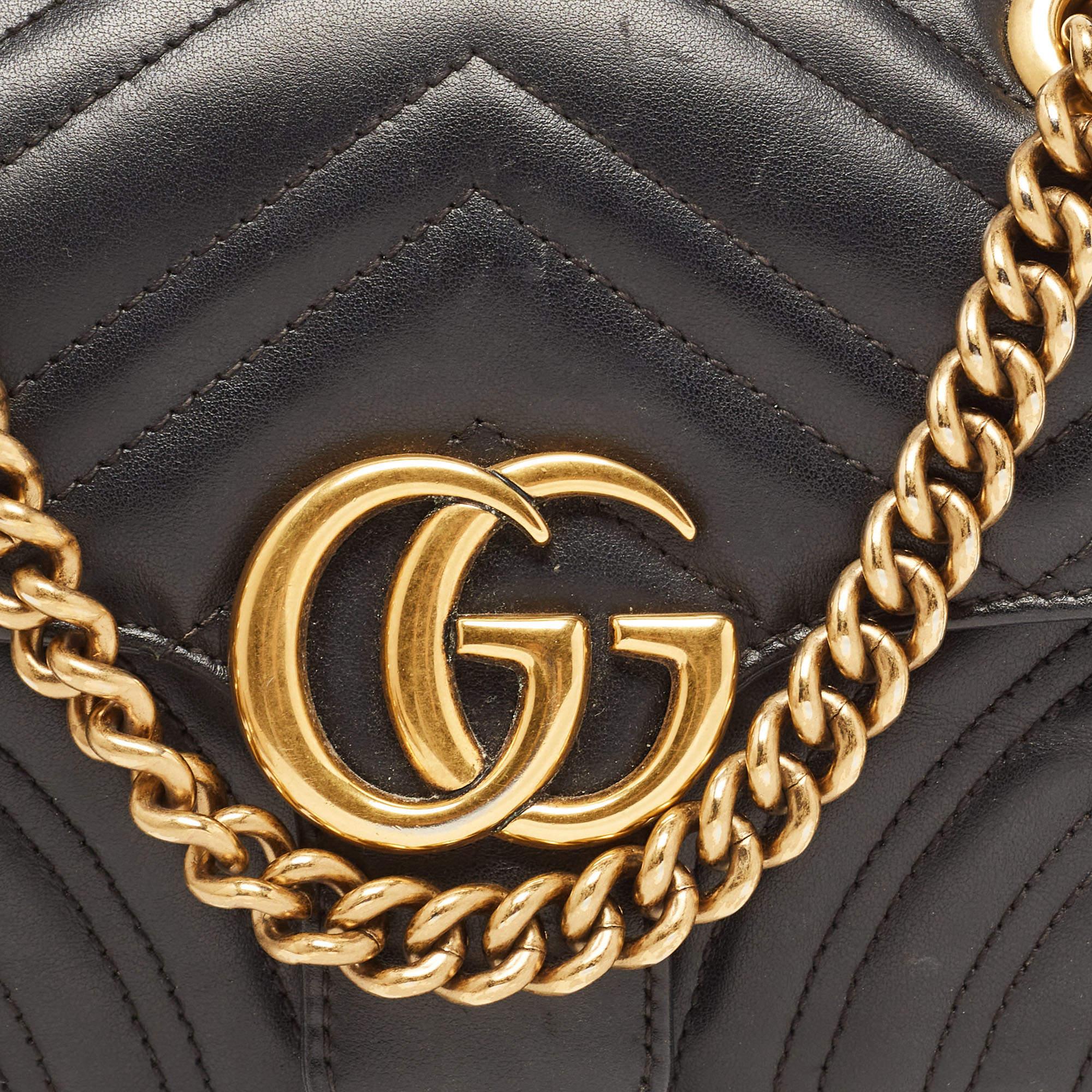 Gucci Black Matelassé Leather Mini GG Marmont Shoulder Bag 10