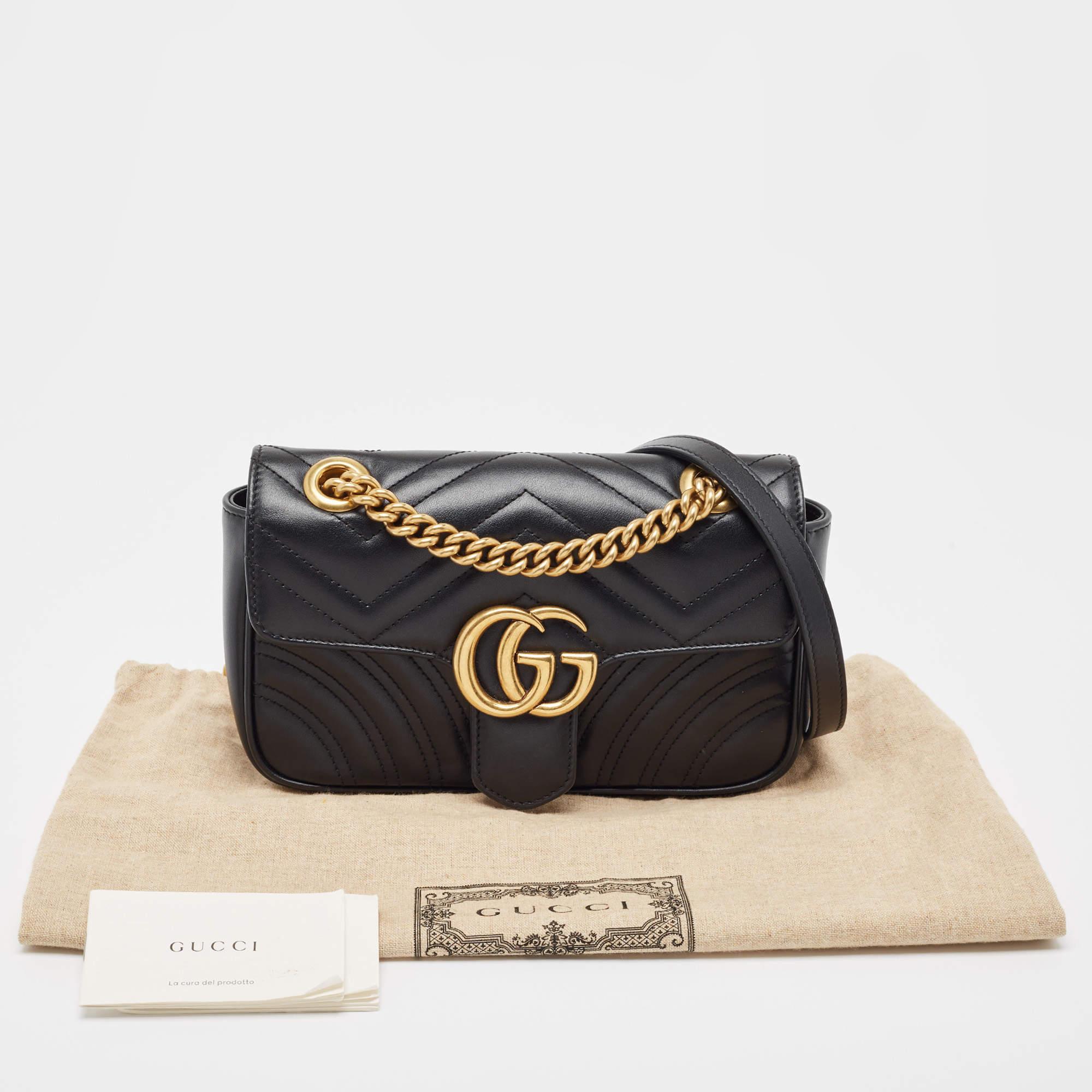 Gucci Black Matelassé Leather Mini GG Marmont Shoulder Bag 9
