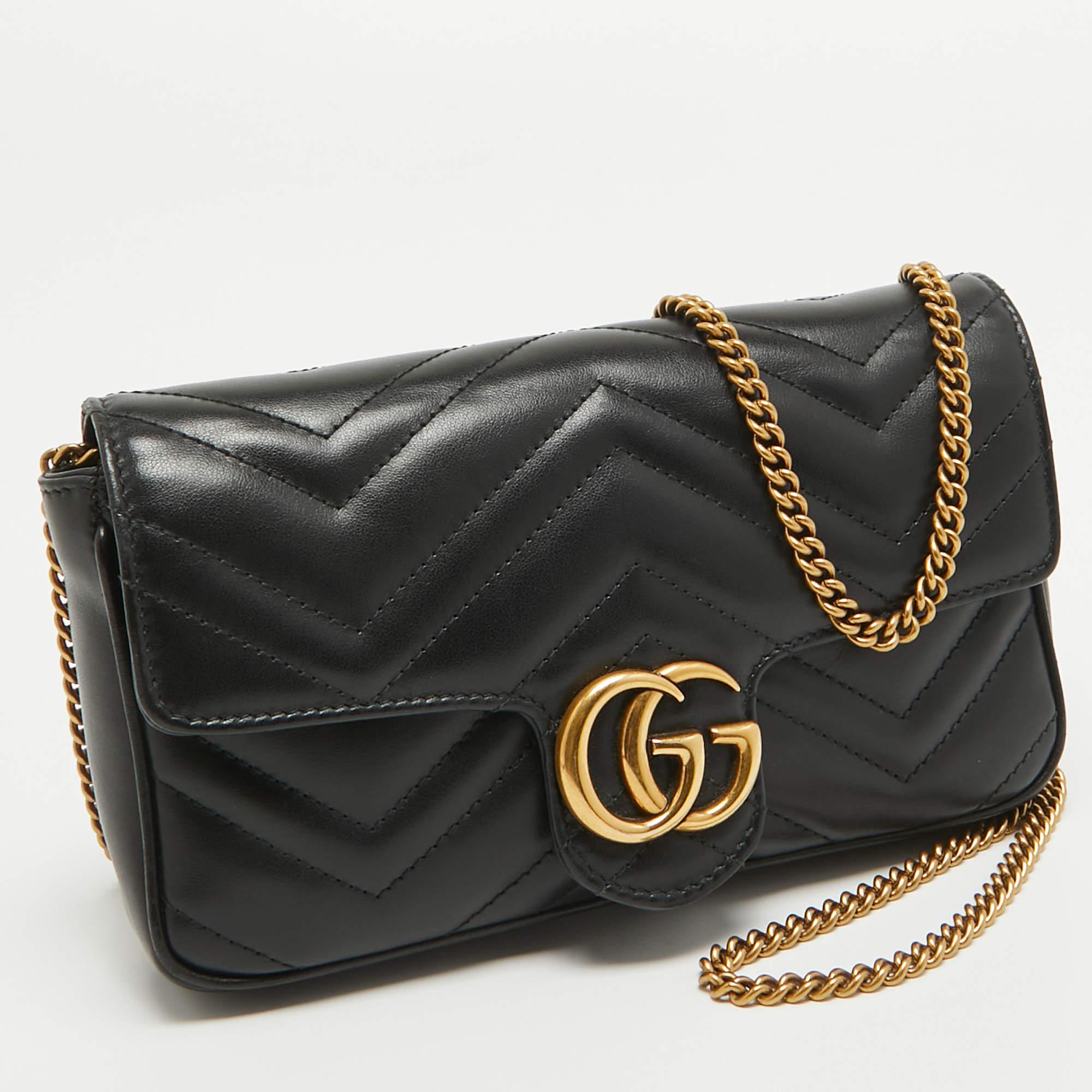 Gucci Black Matelasse Leather Mini GG Marmont Shoulder Bag 9