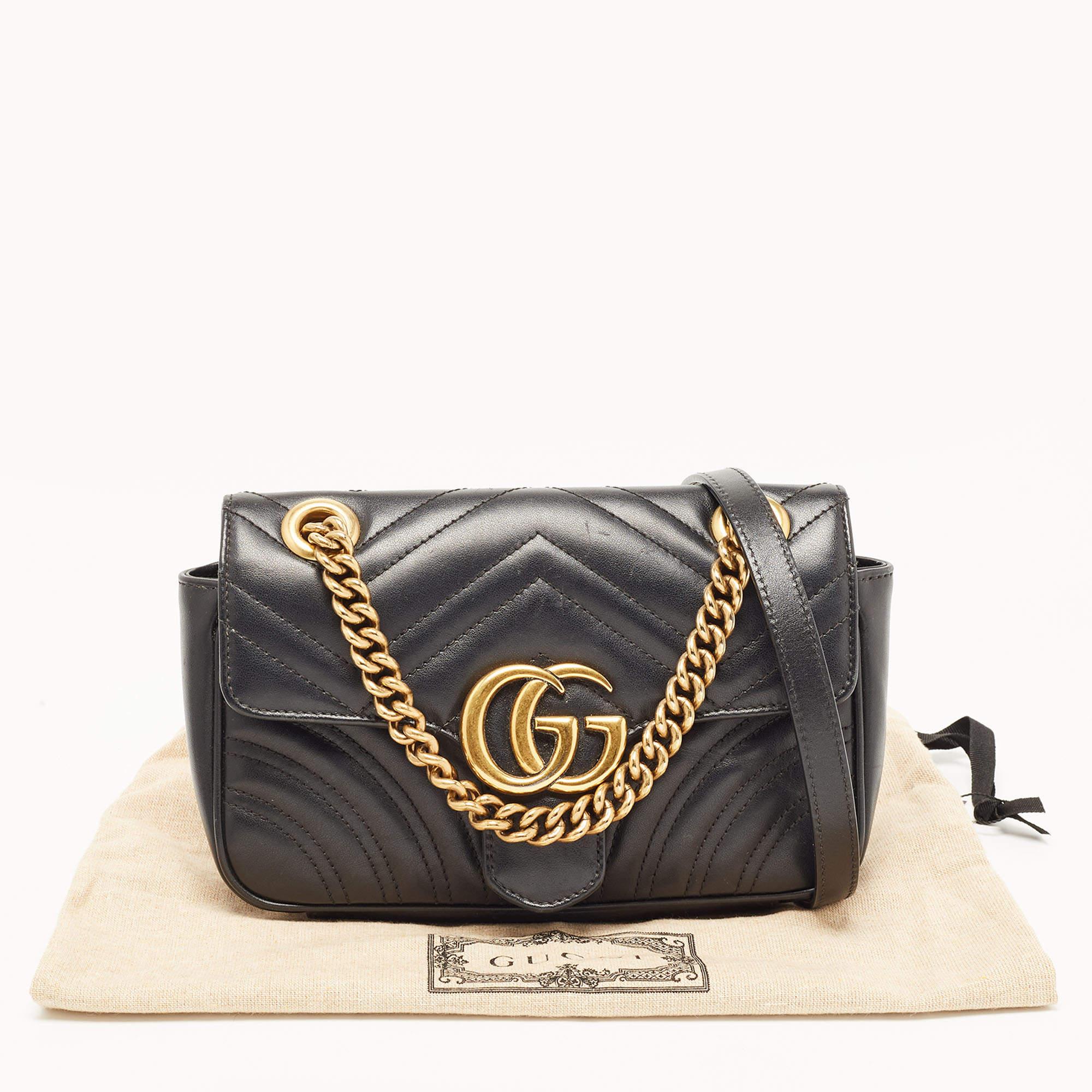 Gucci Black Matelassé Leather Mini GG Marmont Shoulder Bag 11