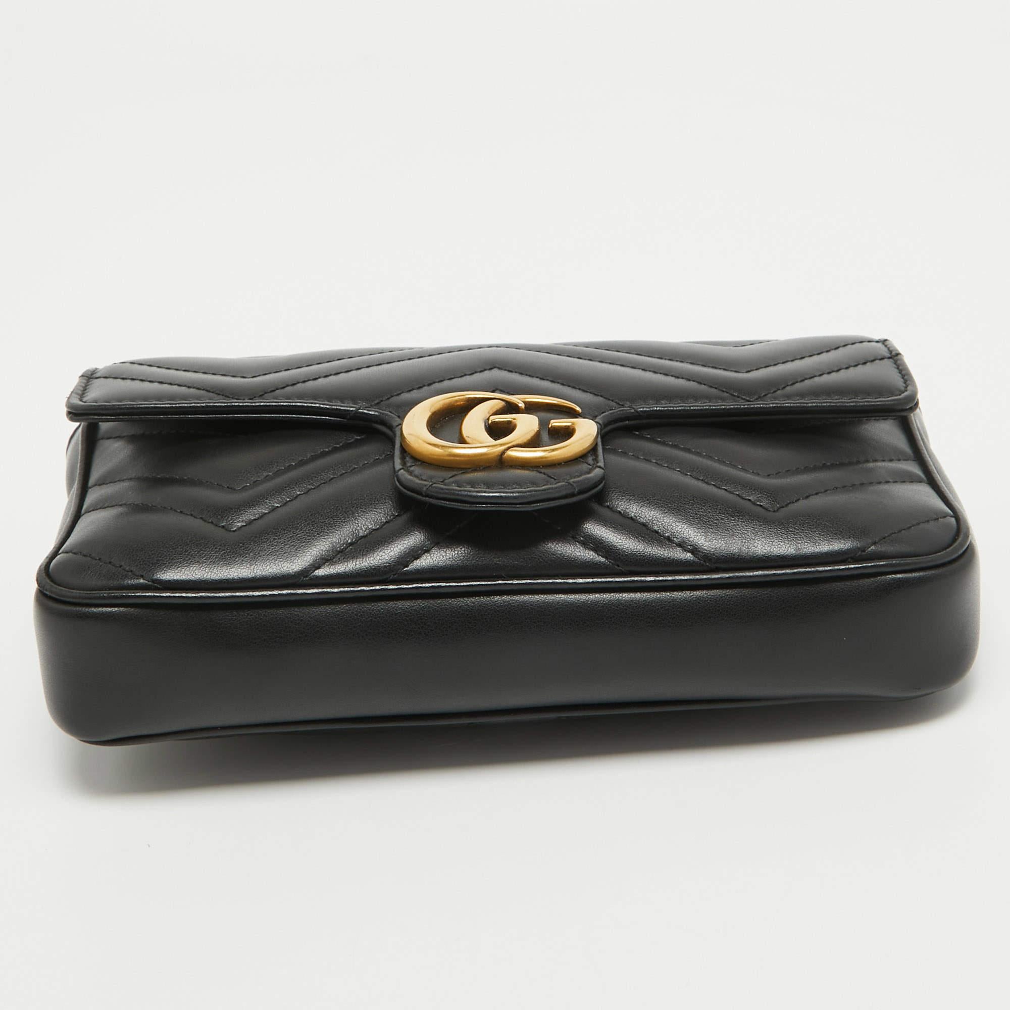 Gucci Black Matelasse Leather Mini GG Marmont Shoulder Bag 10