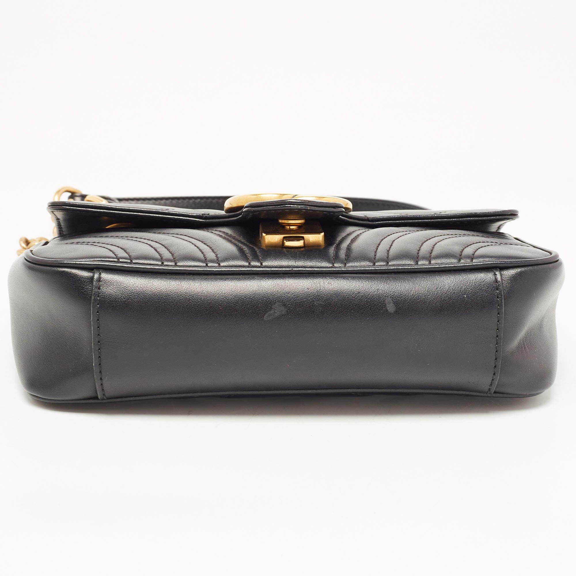 Gucci Black Matelassé Leather Mini GG Marmont Shoulder Bag 14