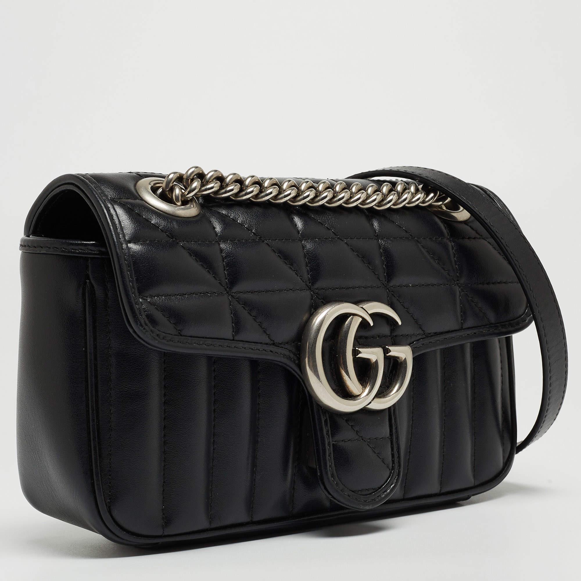 Women's Gucci Black Matelassé Leather Mini GG Marmont Shoulder Bag