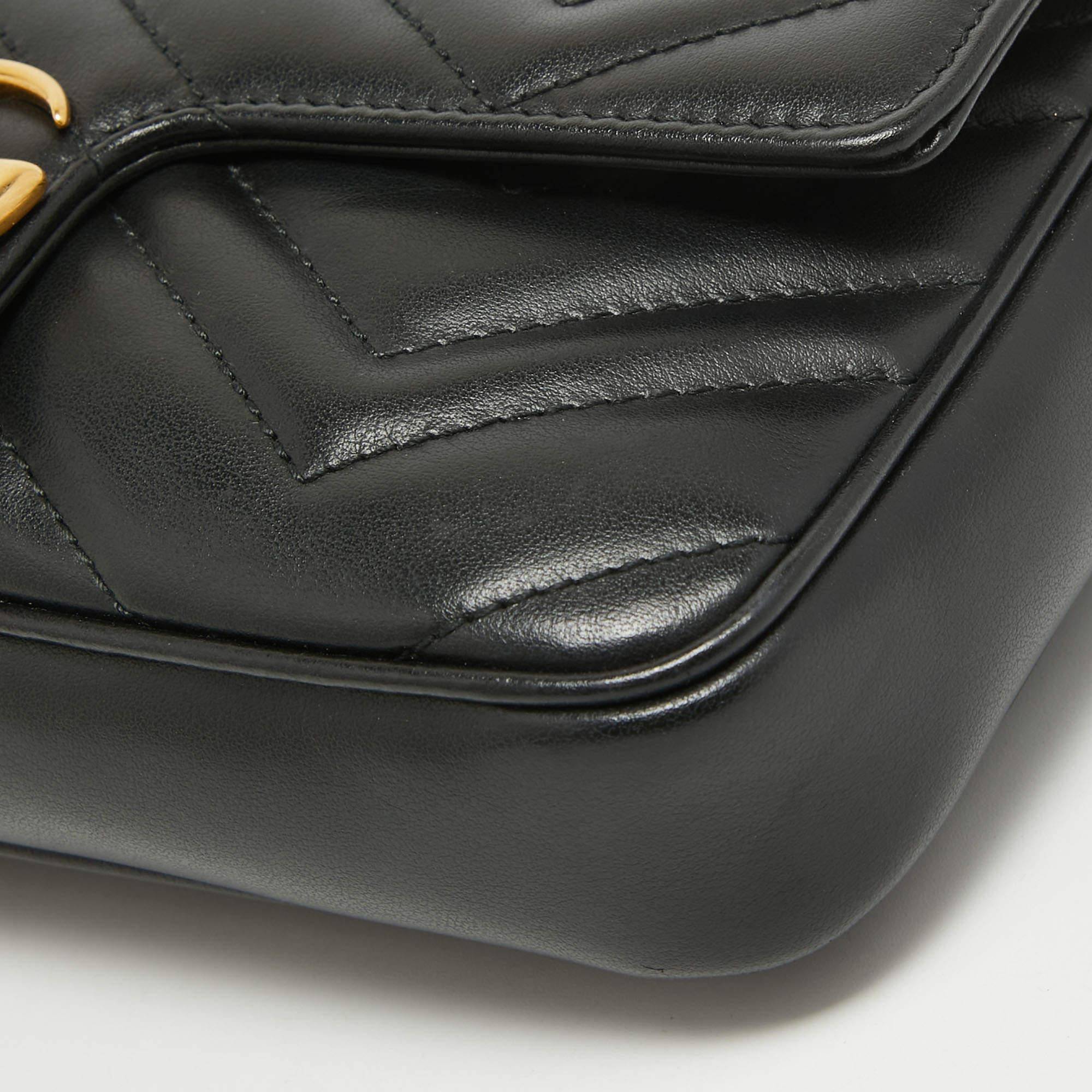 Women's Gucci Black Matelasse Leather Mini GG Marmont Shoulder Bag