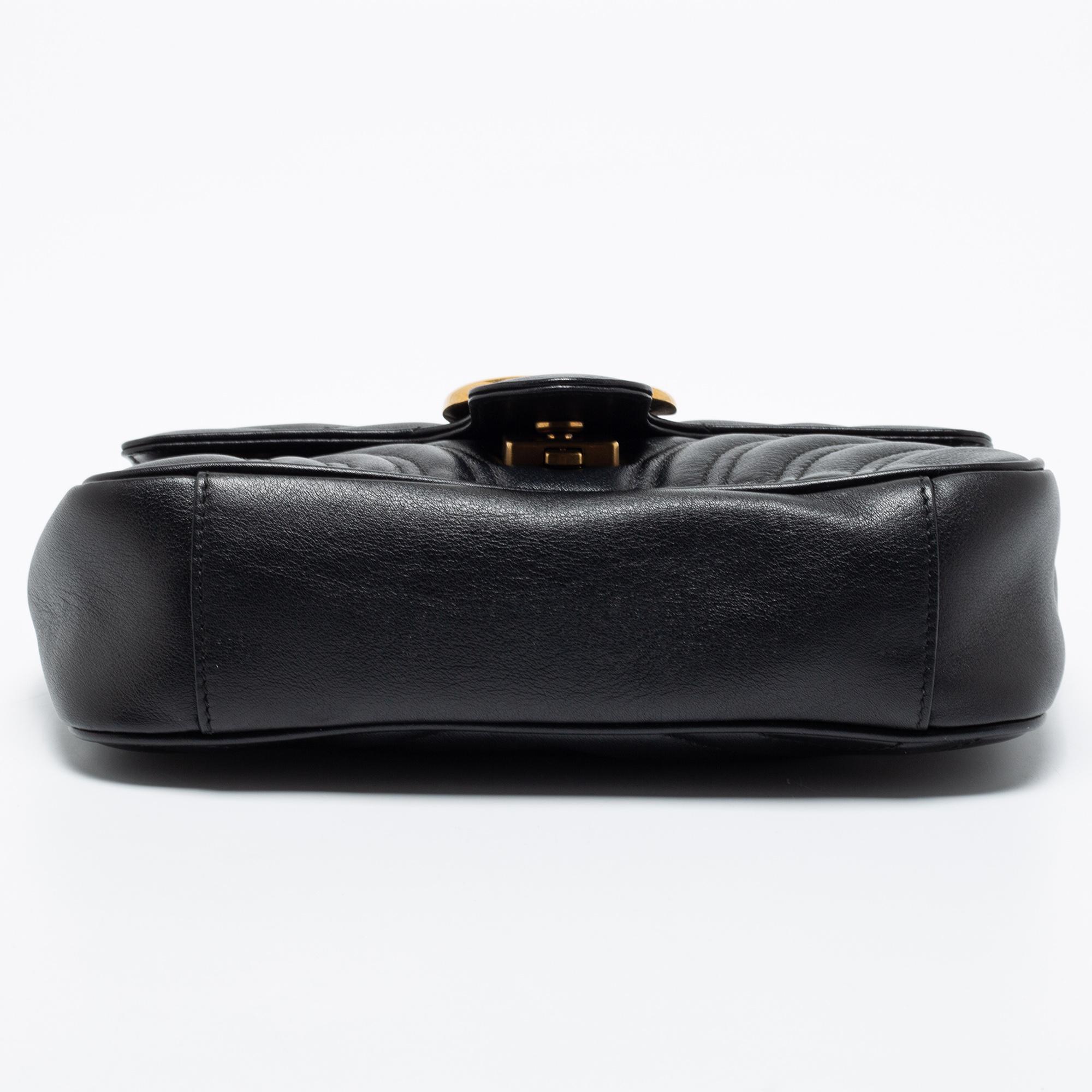 Women's Gucci Black Matelassé Leather Mini GG Marmont Shoulder Bag