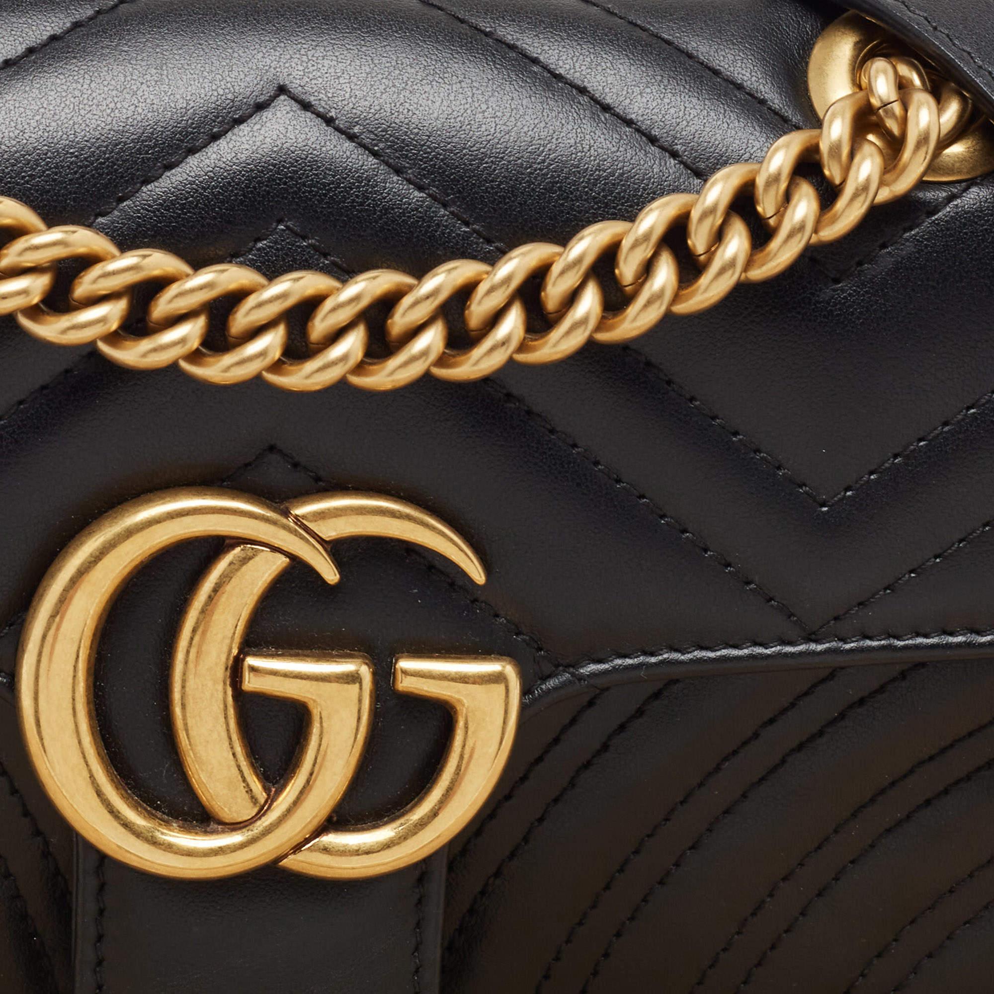 Gucci Black Matelassé Leather Mini GG Marmont Shoulder Bag 1