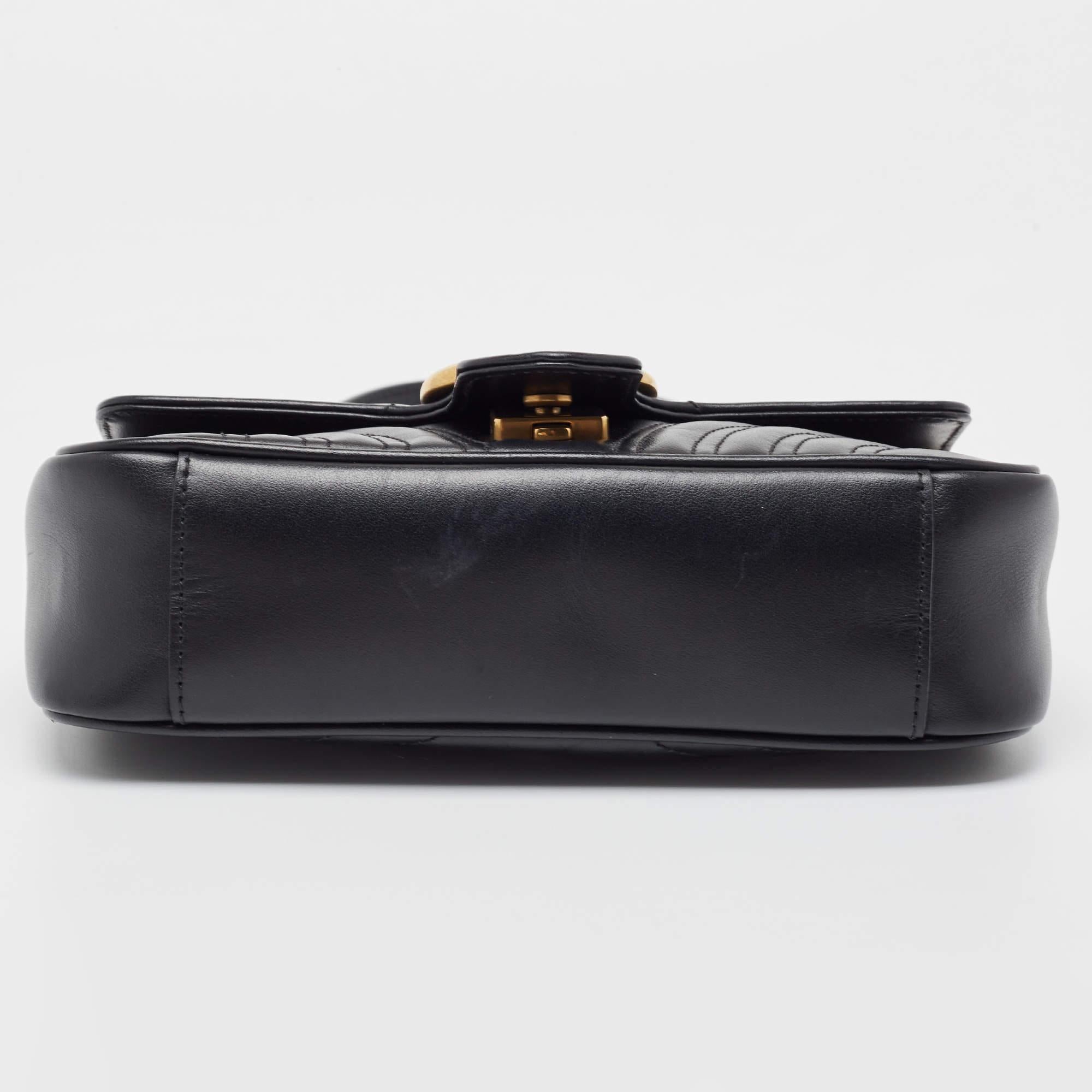 Gucci Black Matelassé Leather Mini GG Marmont Shoulder Bag 1