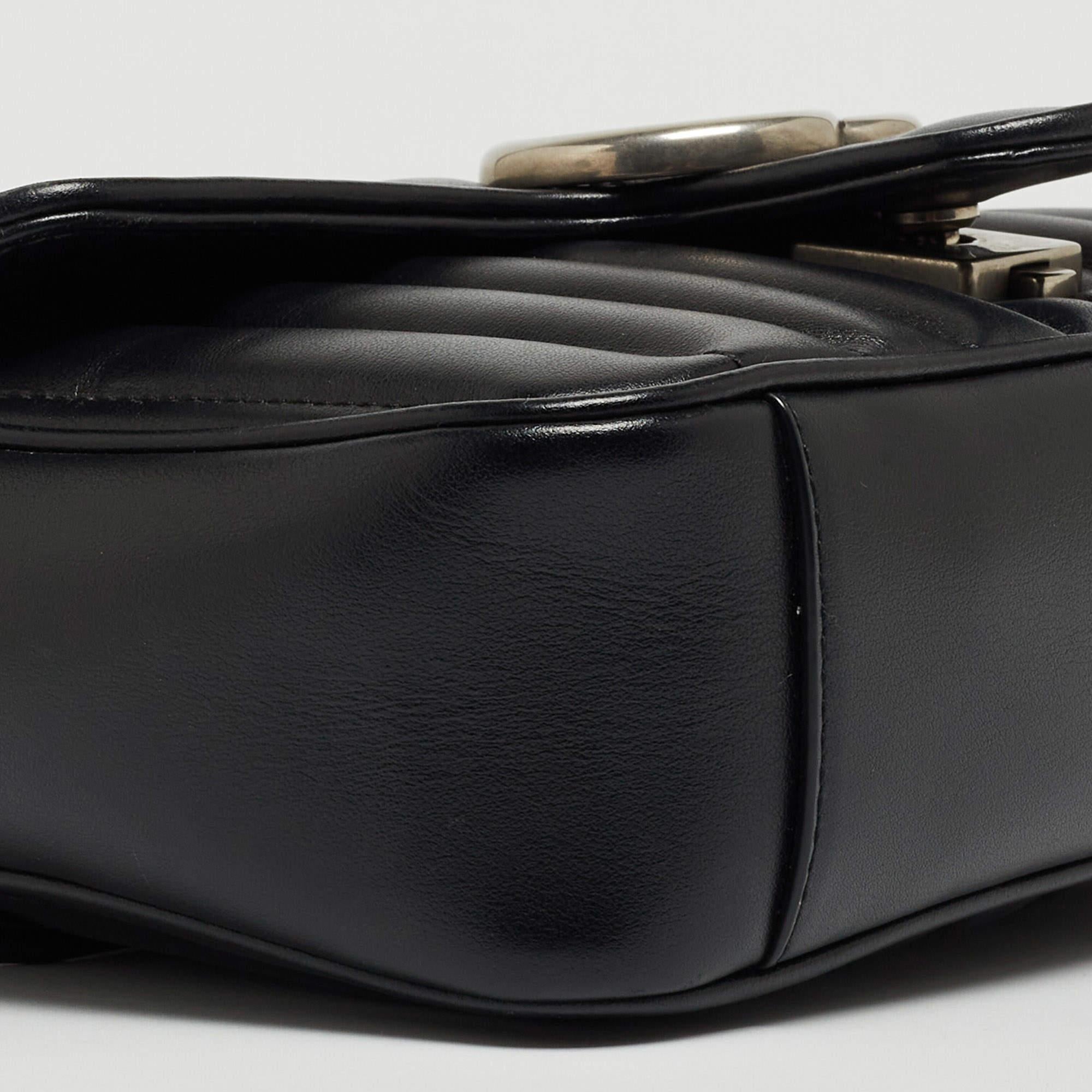 Gucci Black Matelassé Leather Mini GG Marmont Shoulder Bag 2