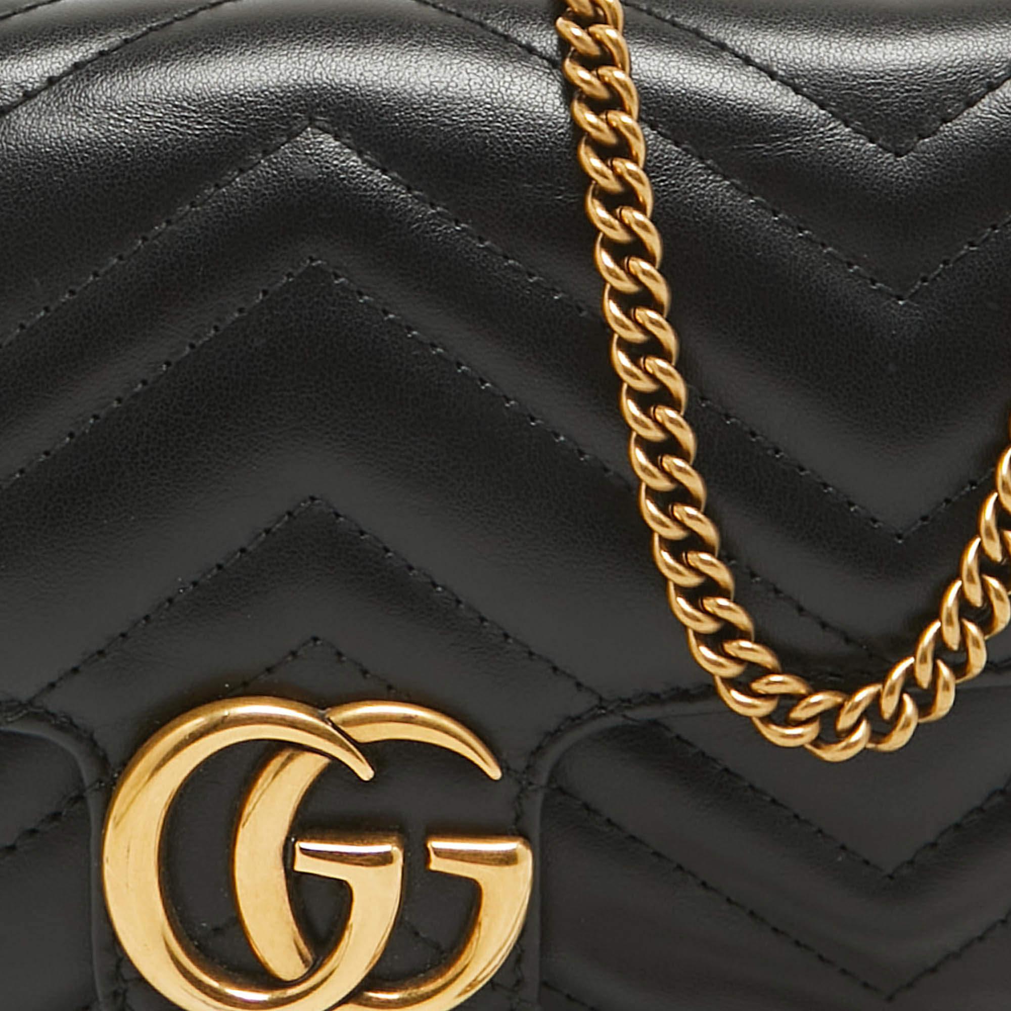 Gucci Black Matelasse Leather Mini GG Marmont Shoulder Bag 2