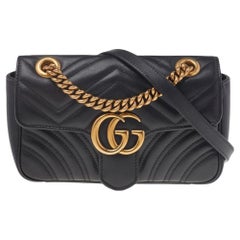 Gucci Black Matelassé Leather Mini GG Marmont Shoulder Bag