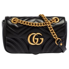 Gucci Black Matelassé Leather Mini GG Marmont Shoulder Bag