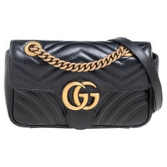 Gucci Black Matelassé Leather Mini GG Marmont Shoulder Bag