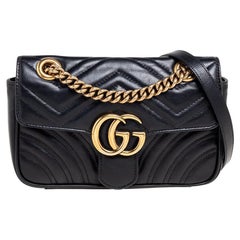 Gucci Black Matelassé Leather Mini GG Marmont Shoulder Bag