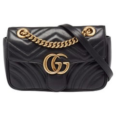Used Gucci Black Matelasse Leather Mini GG Marmont Shoulder Bag