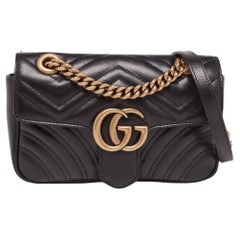 Used Gucci Black Matelassé Leather Mini GG Marmont Shoulder Bag