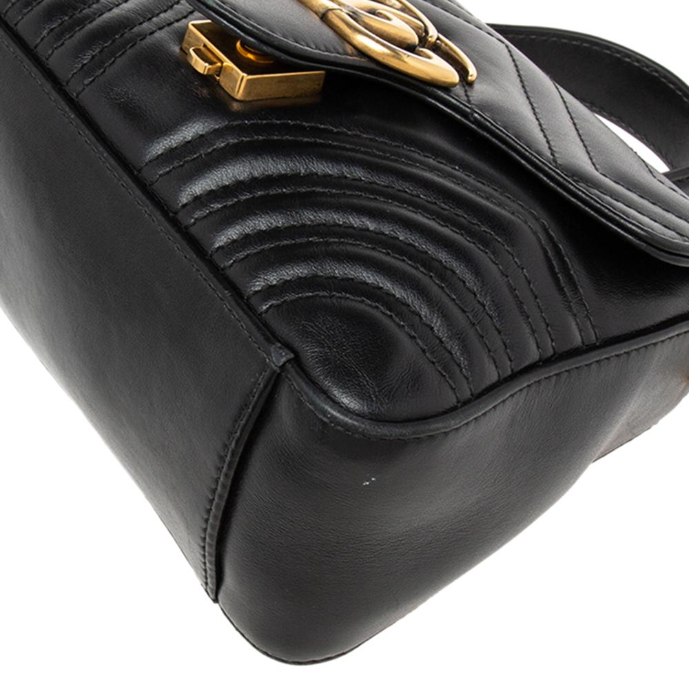 Gucci Black Matelassé Leather Mini GG Marmont Top Handle Bag 4