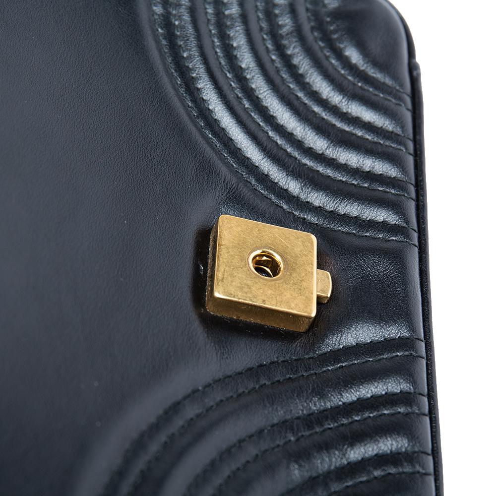 Women's Gucci Black Matelassé Leather Mini GG Marmont Top Handle Bag