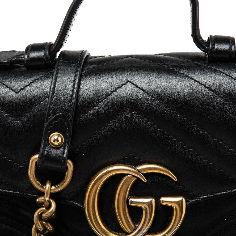 Gucci Black Matelassé Leather Mini GG Marmont Top Handle Bag 2