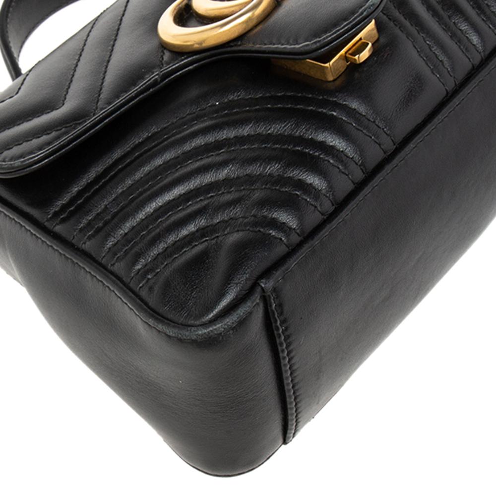 Gucci Black Matelassé Leather Mini GG Marmont Top Handle Bag 3