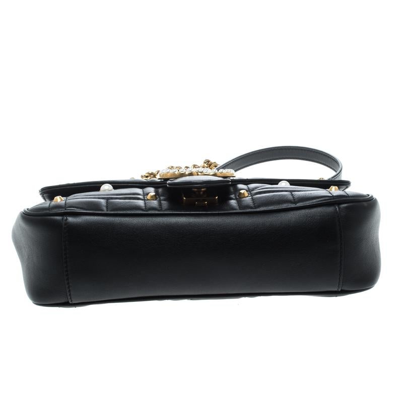 Gucci Black Matelasse Leather Pearl Embellished GG Marmont Shoulder Bag 3