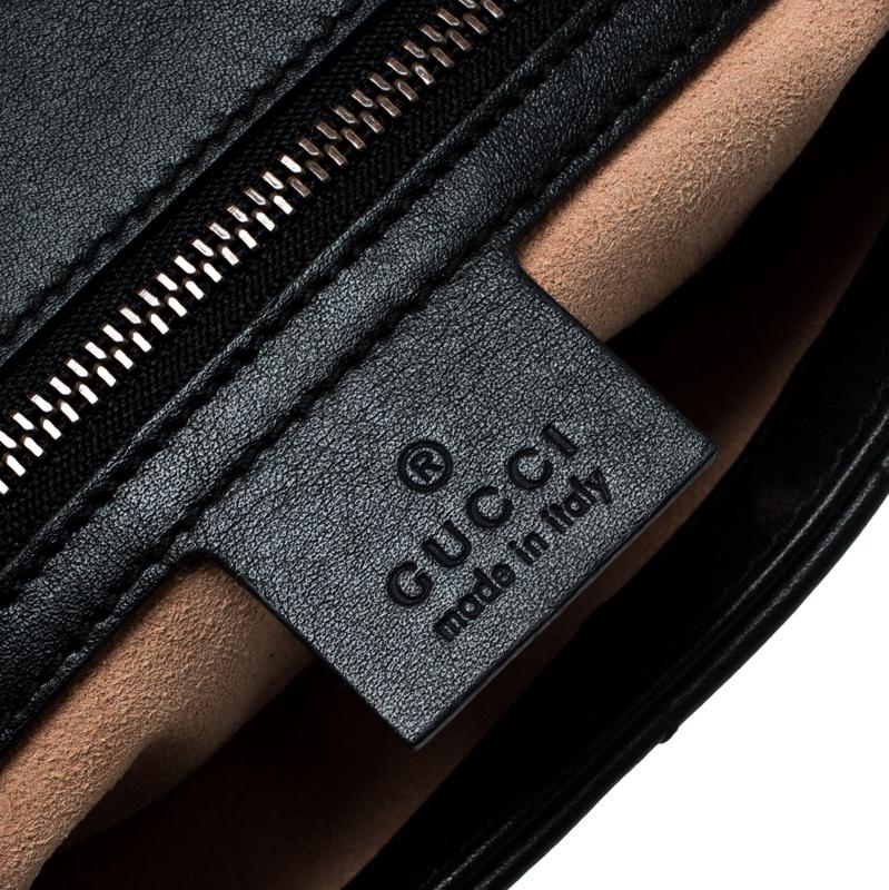 Gucci Black Matelasse Leather Pearl Embellished GG Marmont Shoulder Bag 5