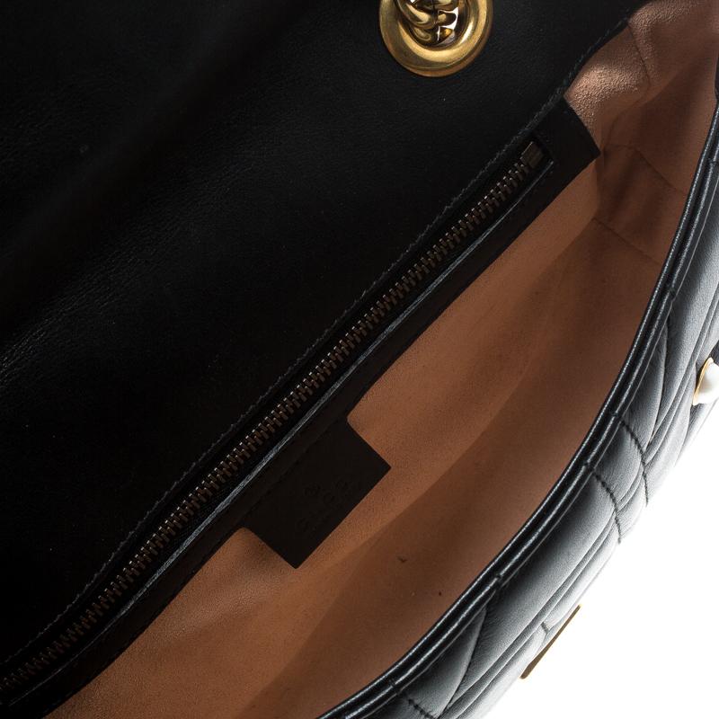 Gucci Black Matelasse Leather Pearl Embellished GG Marmont Shoulder Bag 1