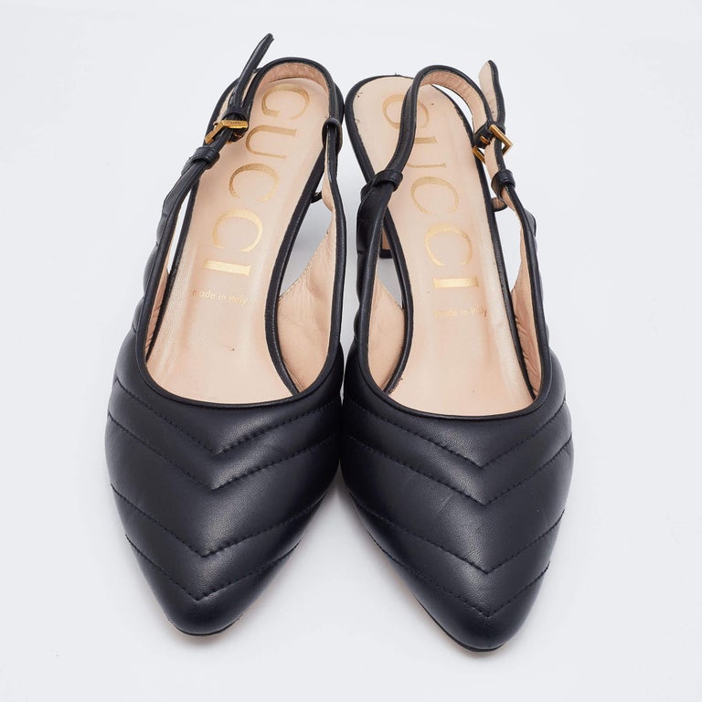 Gucci Black Matelassé Leather Slingback Pumps Size 40.5 For Sale at 1stDibs