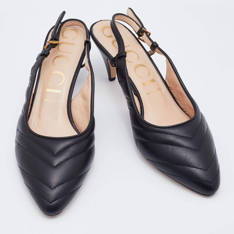 Gucci Black Matelassé Leather Slingback Pumps Size 40.5 For Sale at 1stDibs