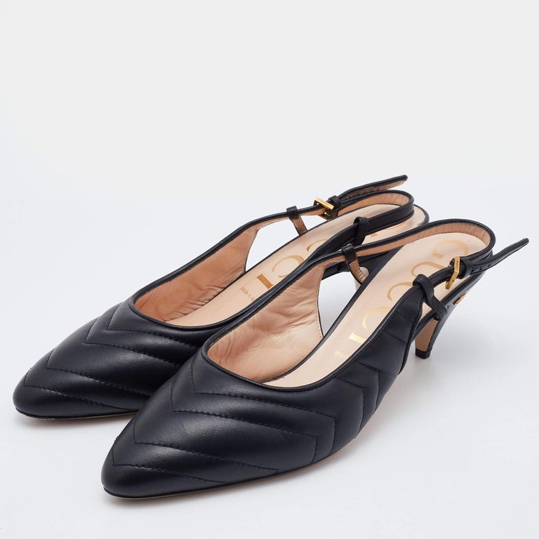 Gucci Black Matelassé Leather Slingback Pumps Size 40.5 For Sale at 1stDibs