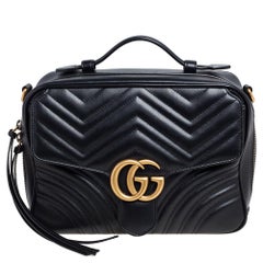 Gucci Black Matelasse Leather Small GG Marmont Bag