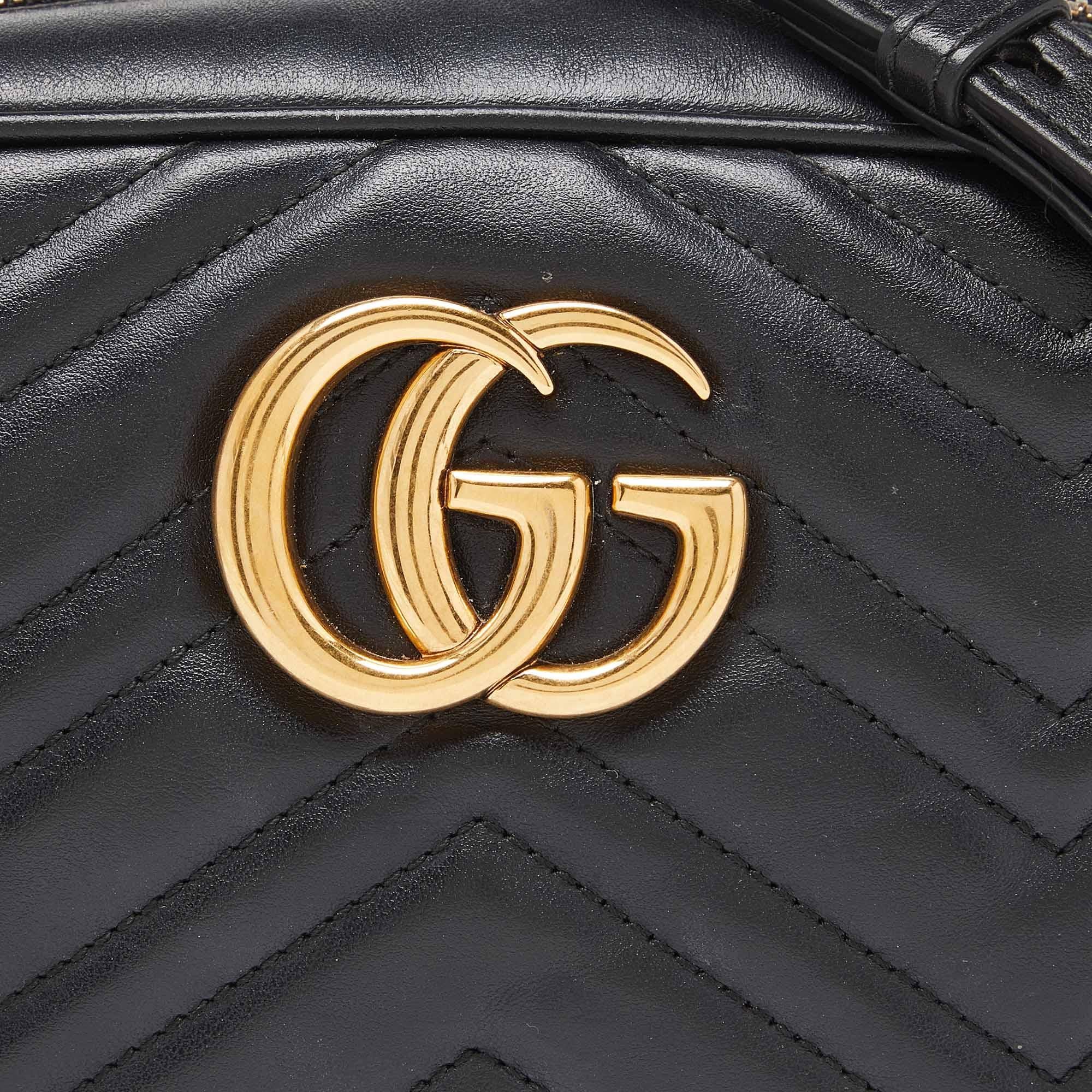 Gucci Black Matelassé Leather Small GG Marmont Camera Bag 7
