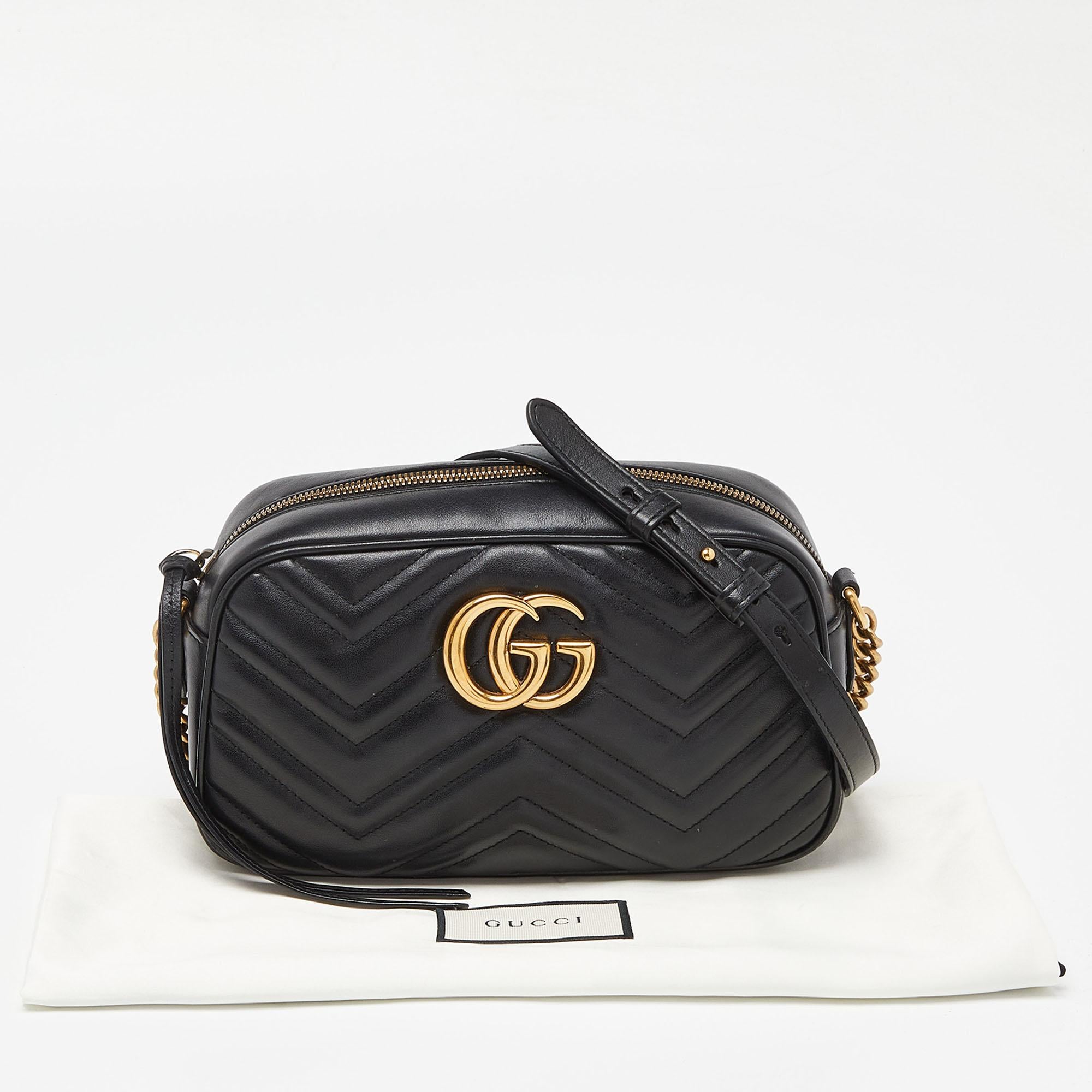 Gucci Black Matelassé Leather Small GG Marmont Camera Bag 8