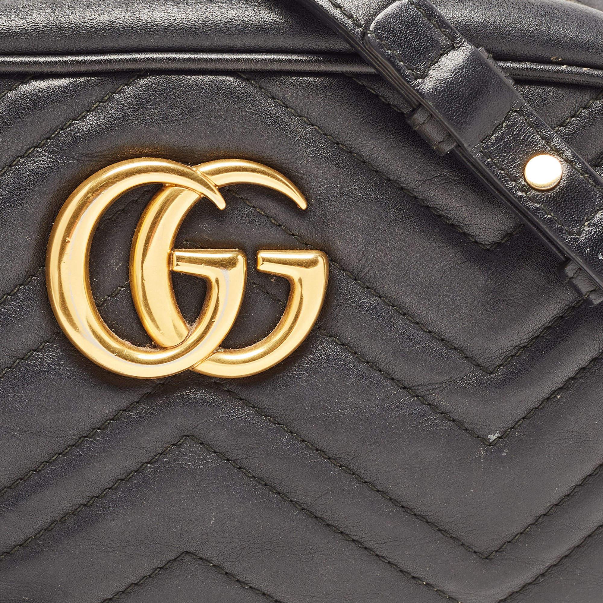 Gucci Black Matelassé Leather Small GG Marmont Camera Bag 10
