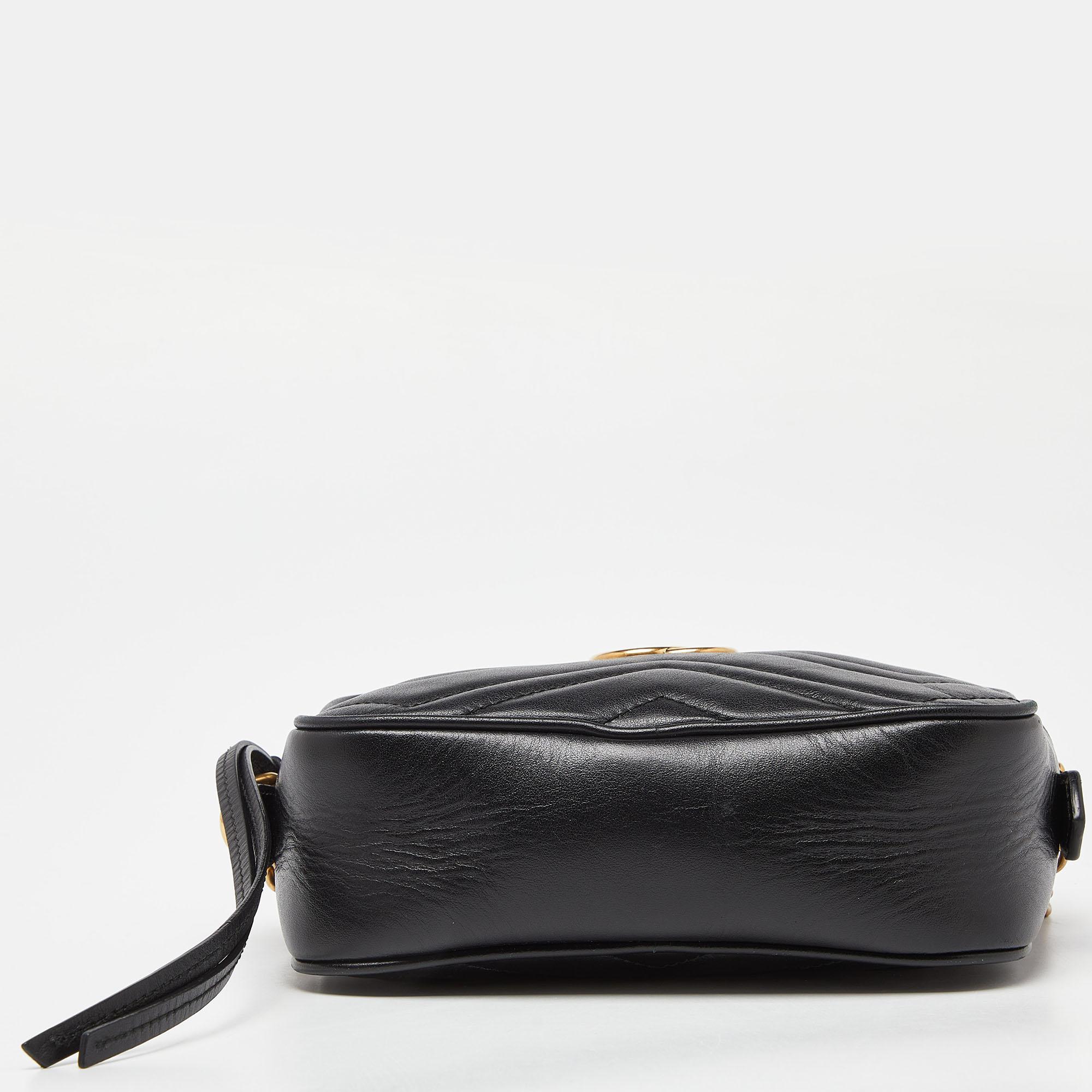Women's Gucci Black Matelassé Leather Small GG Marmont Camera Bag