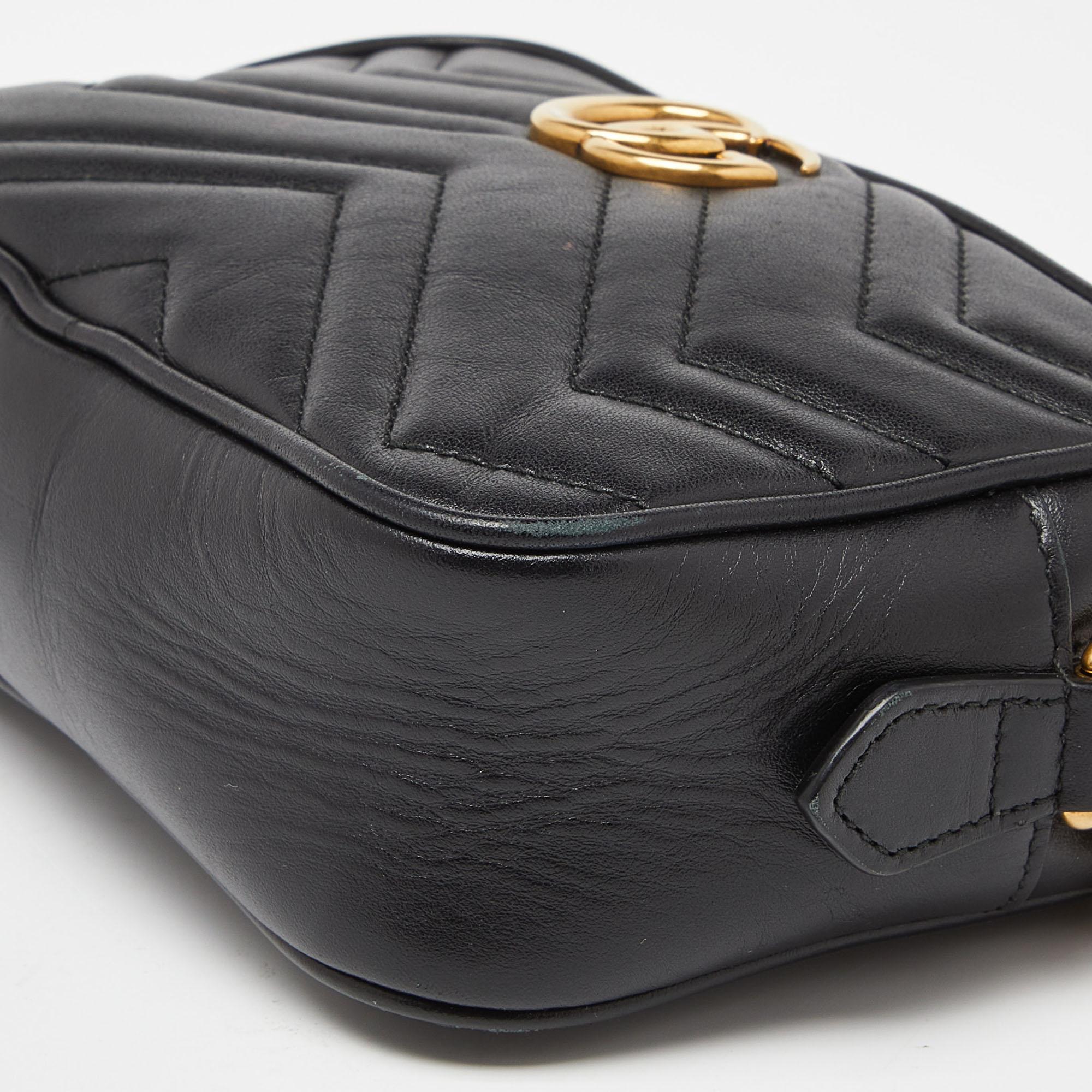 Gucci Black Matelassé Leather Small GG Marmont Camera Bag For Sale 2