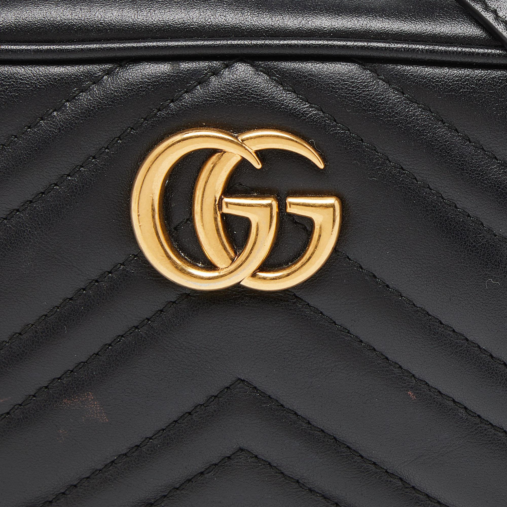 Gucci Black Matelassé Leather Small GG Marmont Camera Bag 4