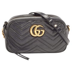 Gucci Black Matelassé Leather Small GG Marmont Camera Bag