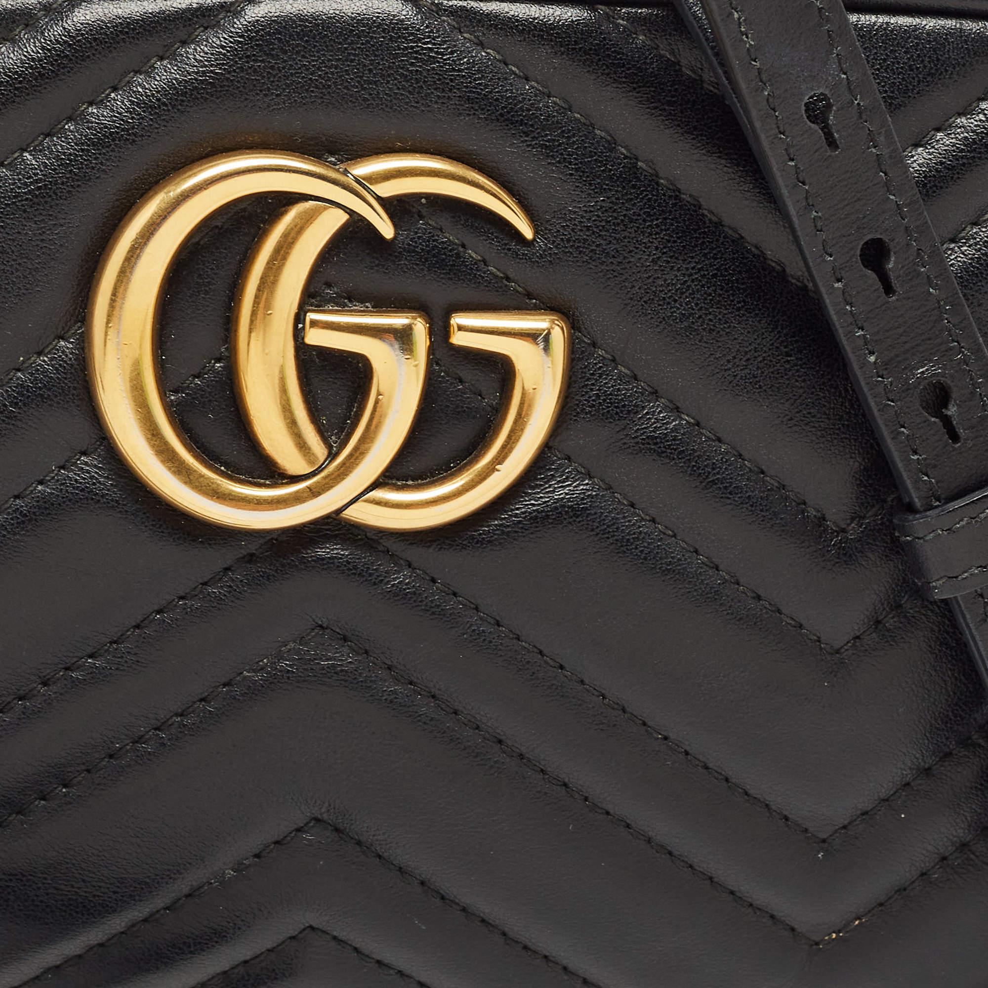 Gucci Black Matelassé Leather Small GG Marmont Camera Crossbody Bag 7